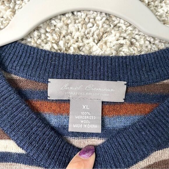 Daniel Cremieux Sweater Men’s XL Multi Striped 100% Wool Pullover Crew Neck - Picture 3 of 4